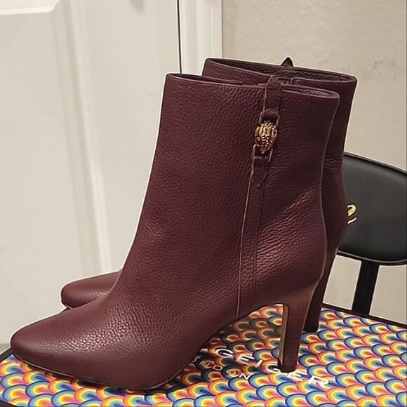 Kurt Geiger London Shoreditch High Heel Leather Ankle Boots- Wine - Picture 4 of 7